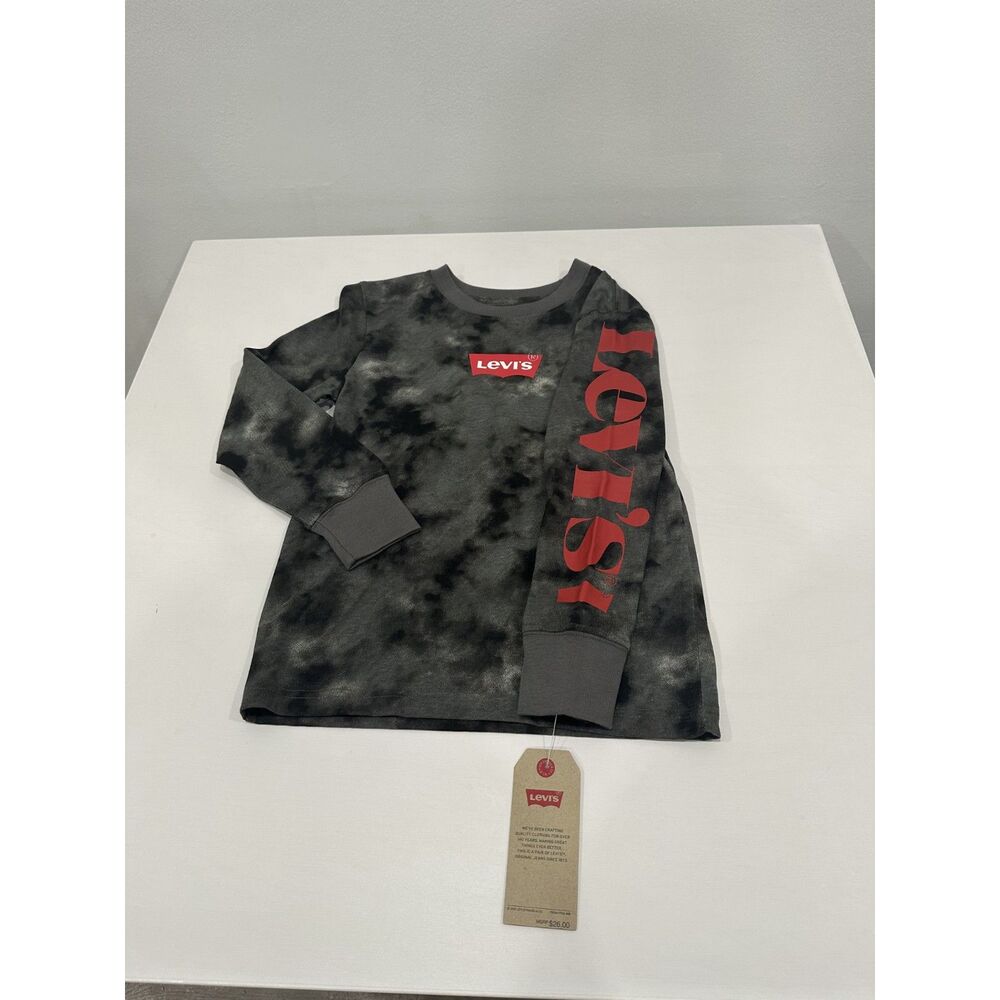 NWT Levi’s Boys Size 7 Black Gray Tie Dye Long Sleeve Shirt